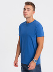 Męski klasyczny bawełniany T-shirt BASIC - niebieski V8 OM-TSBS-0146