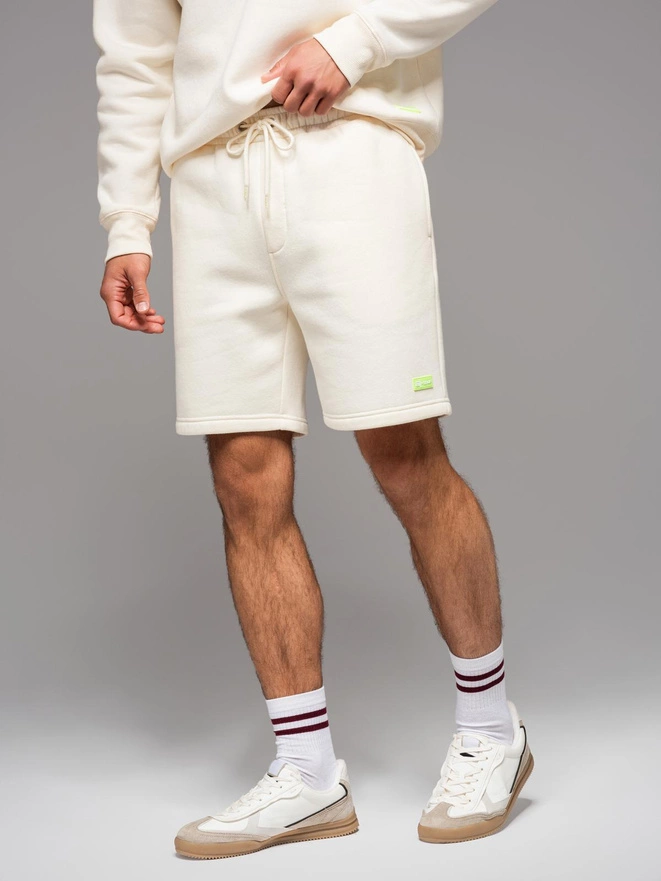 Szorty dresowe unisex ze ściągaczem w pasie – kremowe V2 OU-SRBC-0101