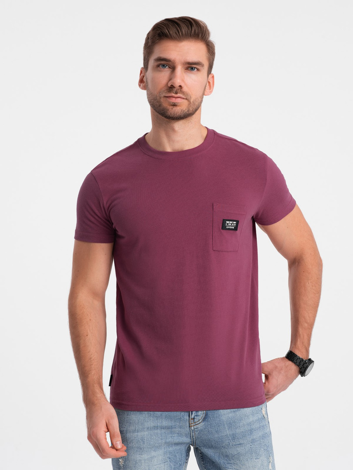 T-shirt męski bawełniany z kieszonką - ciemnoróżowy V5 S1743