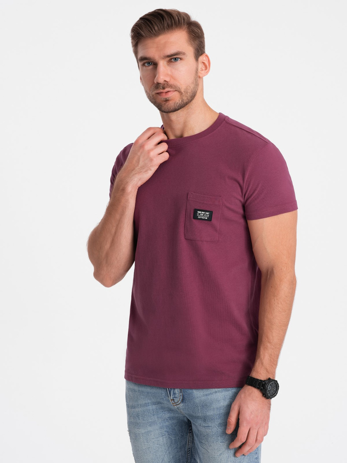 T-shirt męski bawełniany z kieszonką - ciemnoróżowy V5 S1743