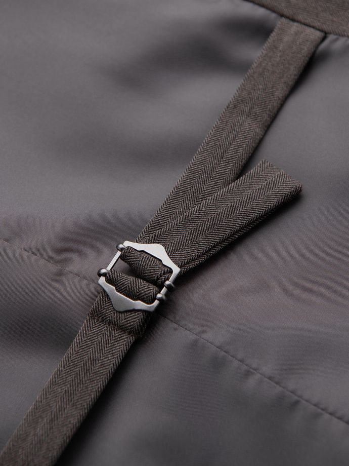 Męska elegancka kamizelka w jodełkę SLIM FIT - grafitowa V2 OM-BLZV-0143