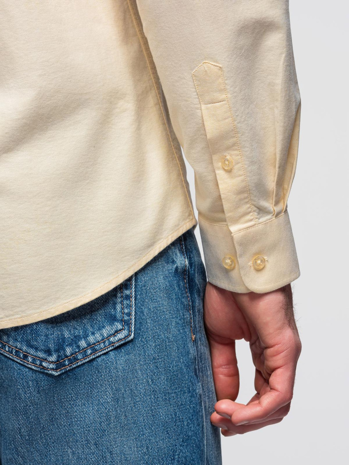 Pastelowa bawełniana męska koszula typu oxford – jasnożółta V3 OM-SHOS-0183