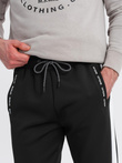 Dresowe męskie spodnie joggery z kontrastowymi lampasami – czarne V1 OM-PASK-0229