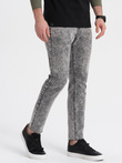 Spodnie męskie jeansowe marmurkowe z surowo wykończoną nogawką SLIM FIT -  szare V1 OM-PADP-0146