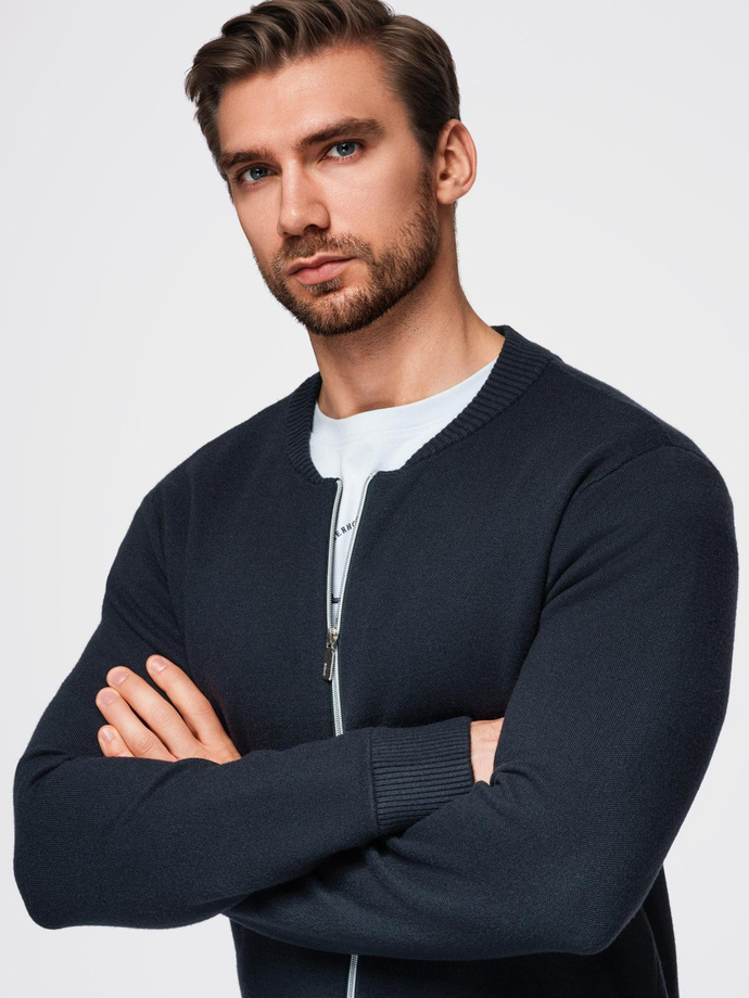 Sweter męski gładki na zamek  – granatowy V1 OM-SWZS-0146