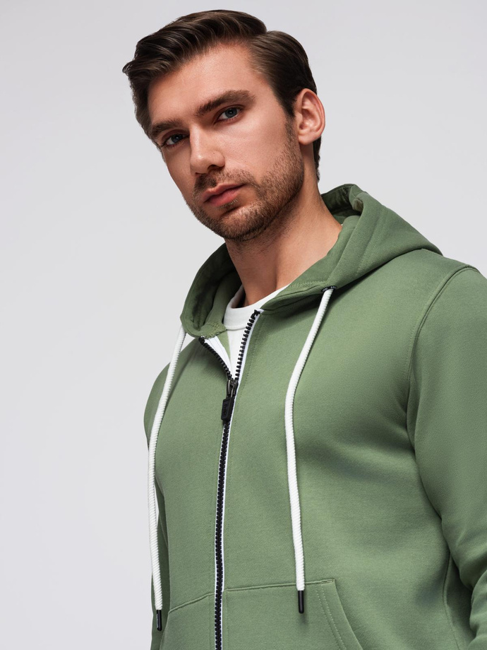 Bluza męska dresowa BASIC rozpinana z kapturem - zielona V3 OM-SSBZ-0178
