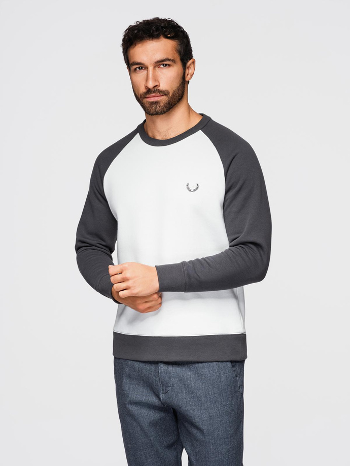 Męska bluza kontrastowa z reglanowym rękawem - kremowo-grafitowa V1  OM-SSNZ-0239