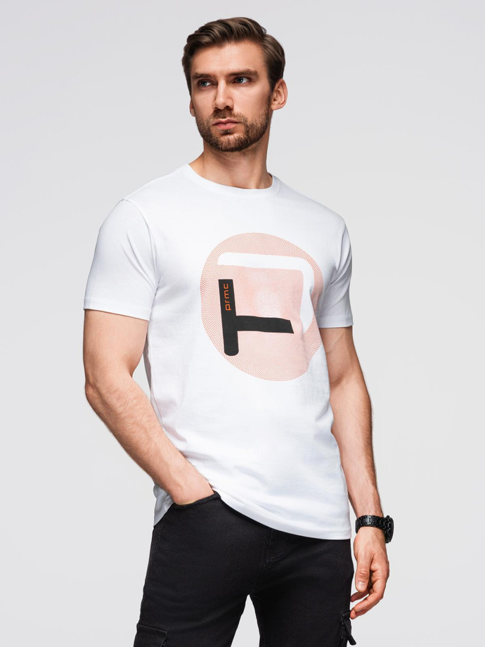 T-shirt męski z dużym nadrukiem – biały V1 OM-TSPT-0245