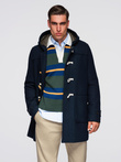 Męski płaszcz z wełną i kapturem duffle coat – granatowy V2 OM-COWC-0131