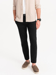 Spodnie męskie chino z ozdobną taśmą w pasie SLIM FIT – czarne V1 OM-PACP-0118