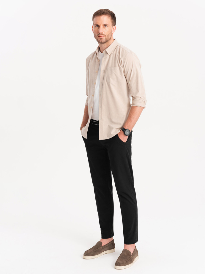Spodnie męskie chino z ozdobną taśmą w pasie SLIM FIT – czarne V1 OM-PACP-0118