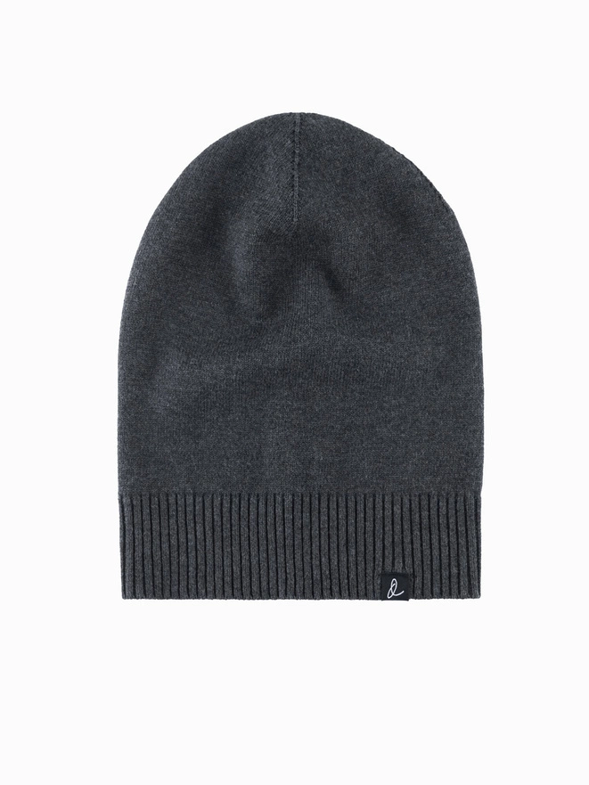 Zimowa męska czapka beanie z bawełnianej dzianiny – grafitowy melanż V2 OM-ACWH-0124