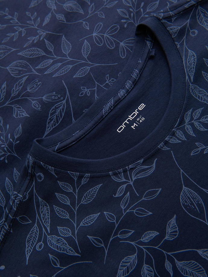Męski t-shirt bawełniany z nadrukiem z motywem roślinnym - granatowa V4 OM-TSFP-0262