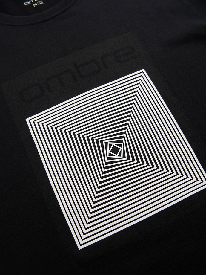 Męska koszulka bawełniana z geometrycznym nadrukiem - czarna V1 OM-TSPT-0260