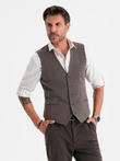 Męska elegancka kamizelka w jodełkę SLIM FIT - grafitowa V2 OM-BLZV-0143