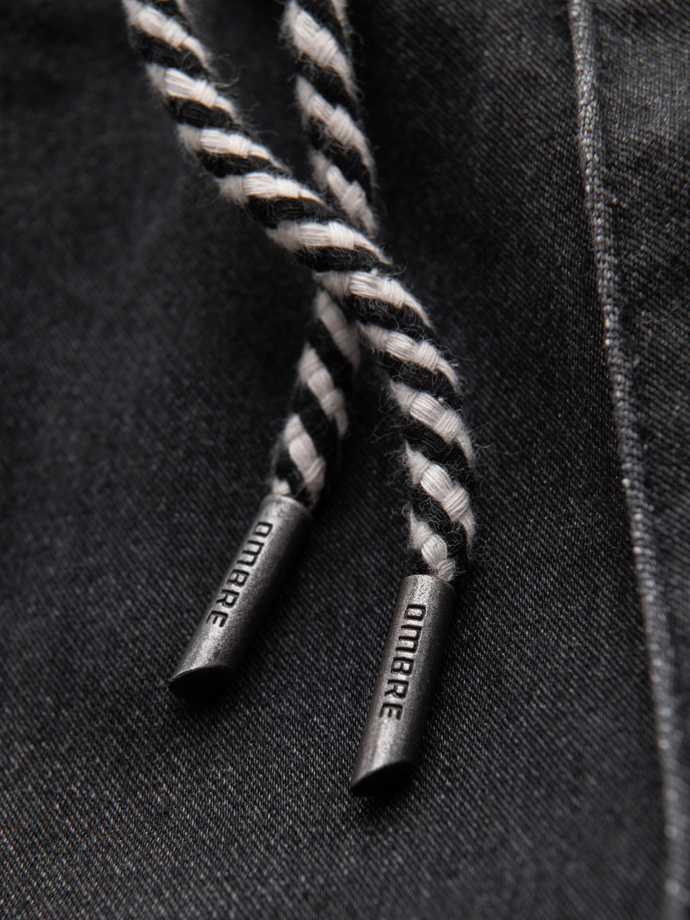 Spodnie męskie jeansowe joggery ze ściagaczem w pasie - czarne V4 OM-PADJ-0242