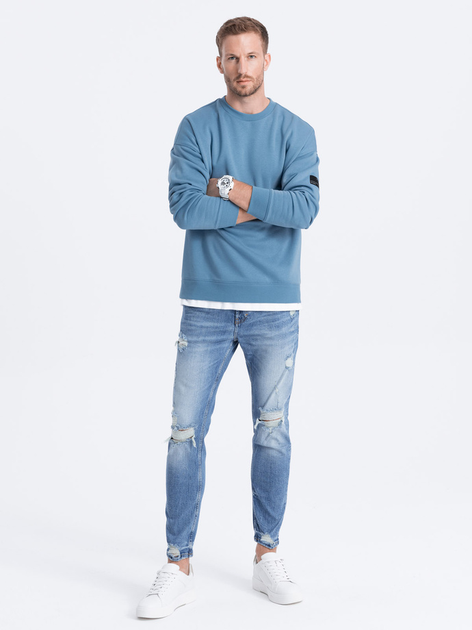 Bluza męska OVERSIZE z imitacją koszulki - niebieska V5 OM-SSNZ-0126