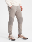 Męskie spodnie dresowe ze wstawkami z tkaniny ottoman - popielate V4 OM-PASK-0127