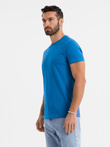 Męski klasyczny bawełniany T-shirt BASIC - niebieski V12 OM-TSBS-0236