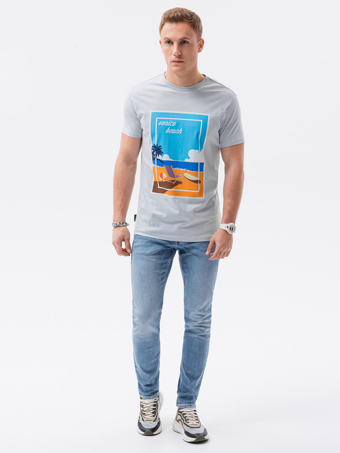 T-shirt męski z nadrukiem - błękitny V3B S1434