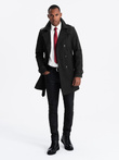 Elegancki płaszcz męski trencz SLIM FIT z paskiem – czarny V2 OM-COSC-0126