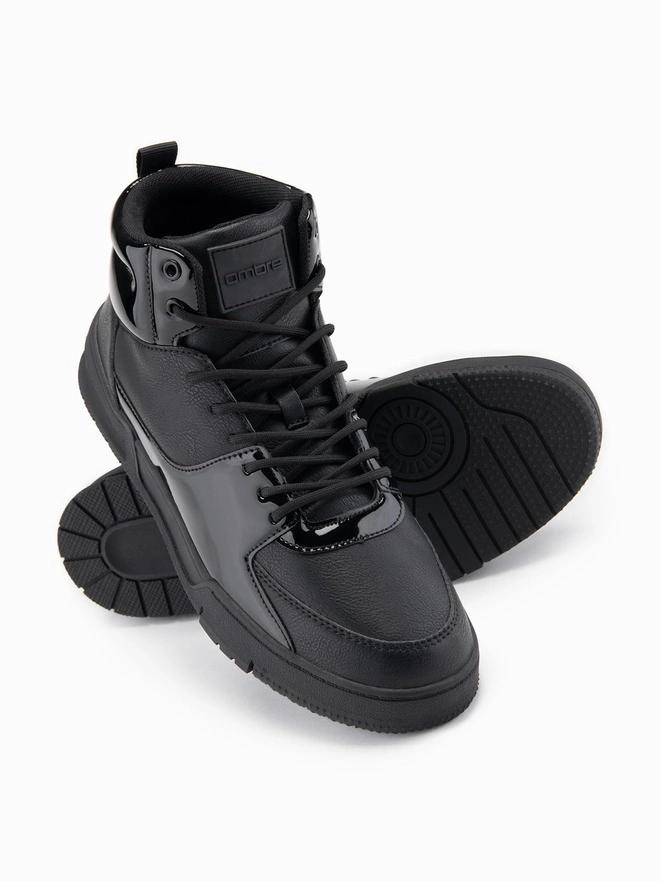 Wysokie buty męskie sneakersy z połyskującymi elementami – czarne V1 OM-FOSH-0178