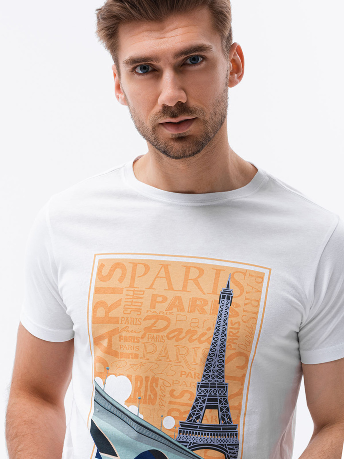 T-shirt męski z nadrukiem - biały V6A S1434