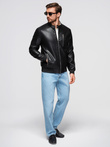 Męska kurtka z imitacji skóry ze stójką - czarna V2 OM-JAFL-0109