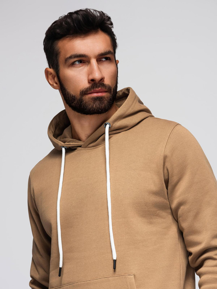 Męska bluza dresowa BASIC kangurka z kapturem - brązowa V2 B1674