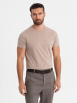 Klasyczny T-shirt męski bawełniany BASIC - piaskowy V11 OM-TSBS-0236