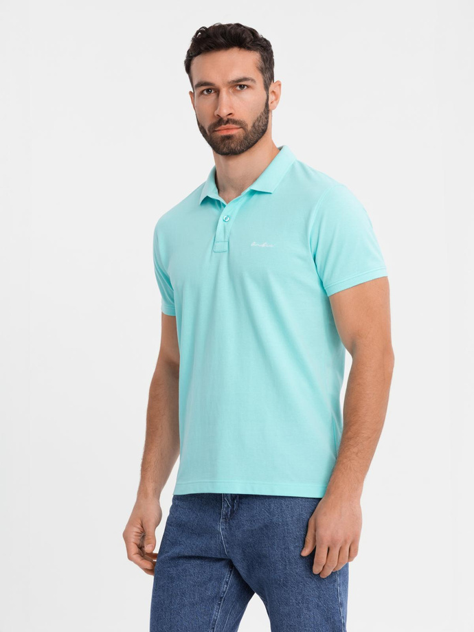 Polo koszulka z bawełnianej dzianiny pique – błękitna V2 OM-POSS-0103