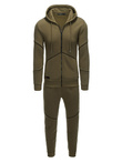 Komplet męski dresowy z kontrastowymi wstawkami bluza + spodnie - ciemnooliwkowy V4 Z60