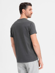 Męski klasyczny bawełniany T-shirt BASIC - grafitowy V15 OM-TSBS-0236