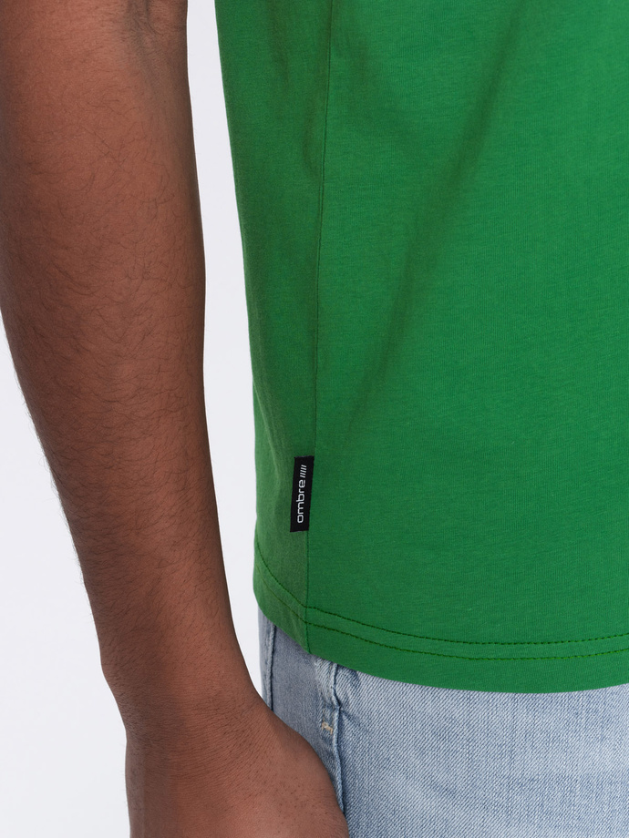 T-shirt męski klasyczny bawełniany BASIC - zielony V20 OM-TSBS-0146