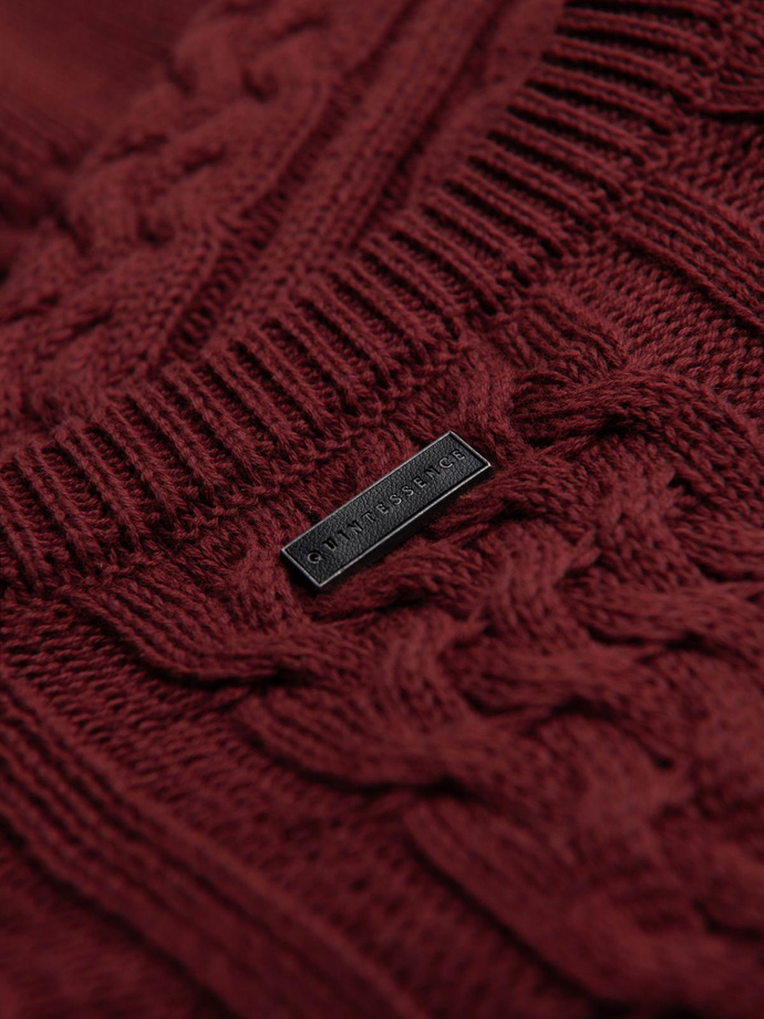 Elegancki sweter męski z ciekawym splotem –  bordowy V6 OM-SWSW-0173