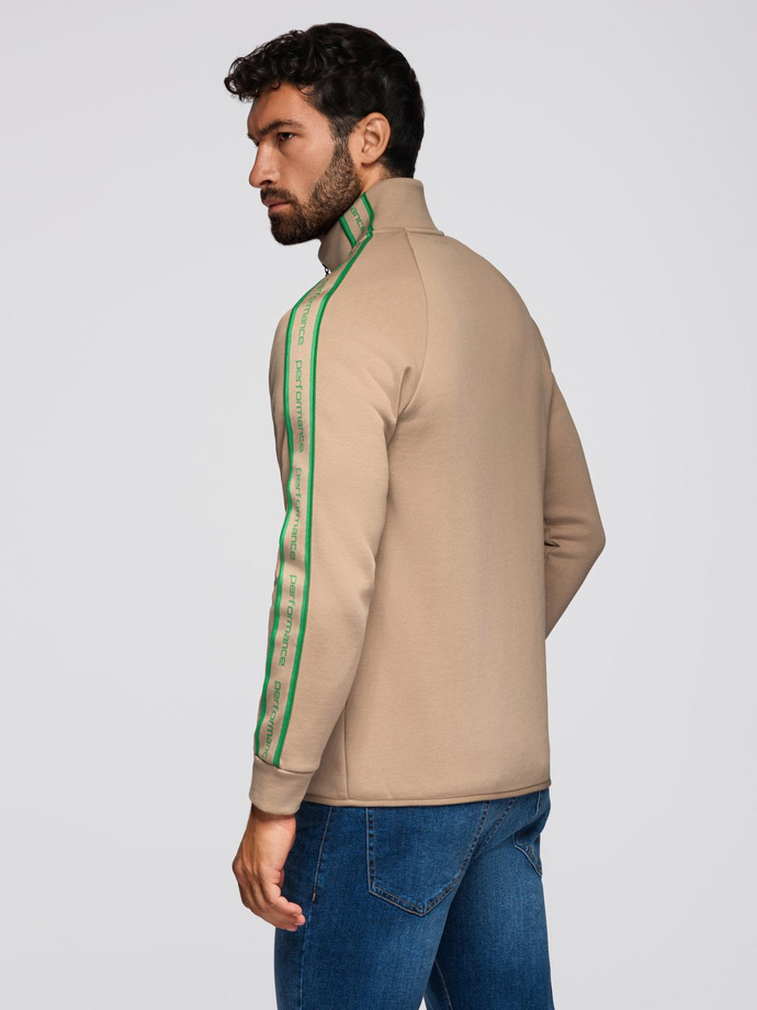 Bluza męska rozpinana z lampasami i wysoką stójką – brązowa V1 OM-SSZP-0224