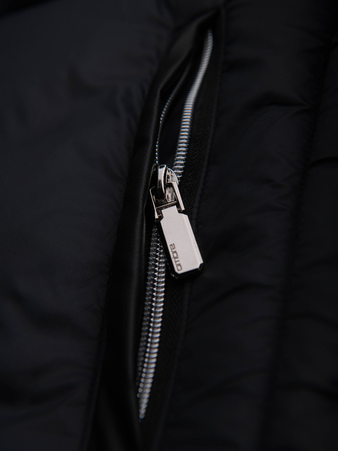 Pikowana klasyczna kurtka męska ze stójką – czarna V1 OM-JALP-0261