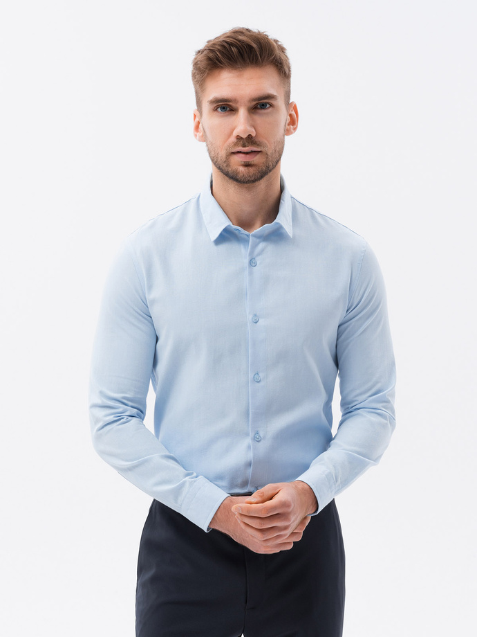 Bawełniana koszula męska z tkaniny w stylu Oxford SLIM FIT - błękitna V8 K642