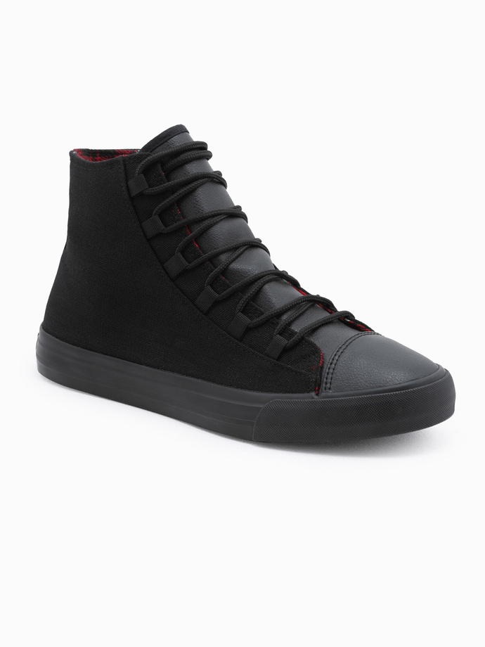 Buty męskie trampki z łączonych materiałów - czarne V1 OM-FOTH-0143