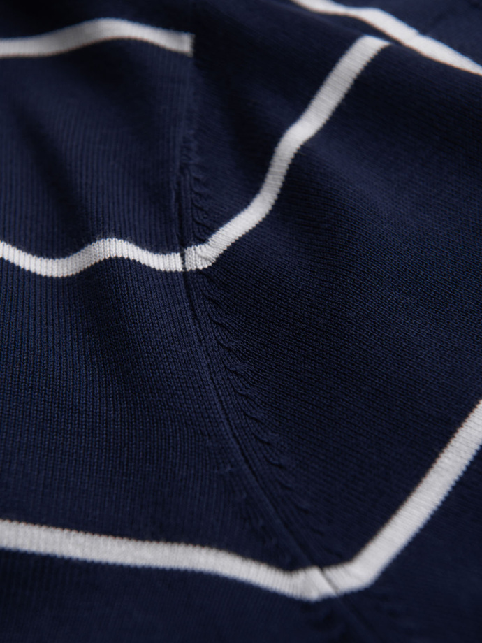 Męski longsleeve polo w poziome paski z wiskozą – granatowo-biały V1 OM-POLS-0146