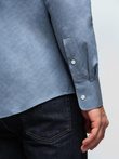 Męska koszula SLIM FIT z ozdobnej tkaniny z kieszonką – niebieska V1 OM-SHCS-0174