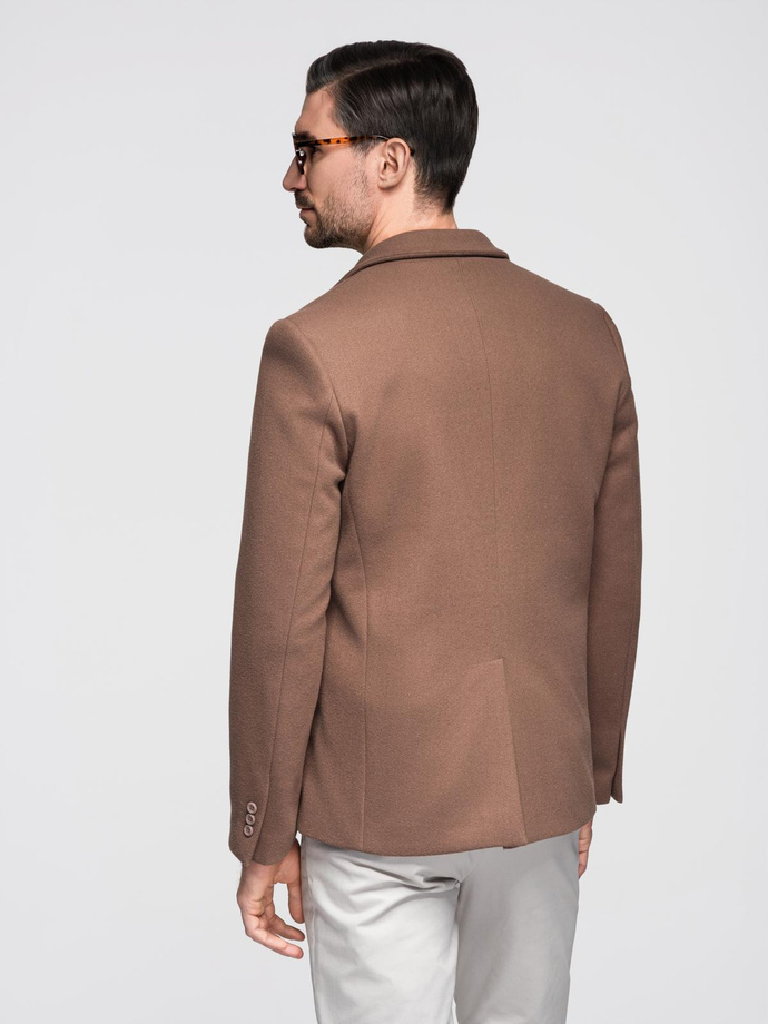 Marynarka męska casual z ozdobnymi guzikami na mankietach -  jasnybrąz V2 OM-BLZB-0118