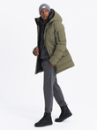 Outdoorowa długa męska kurtka parka  – oliwkowa V4 OM-JALJ-0201