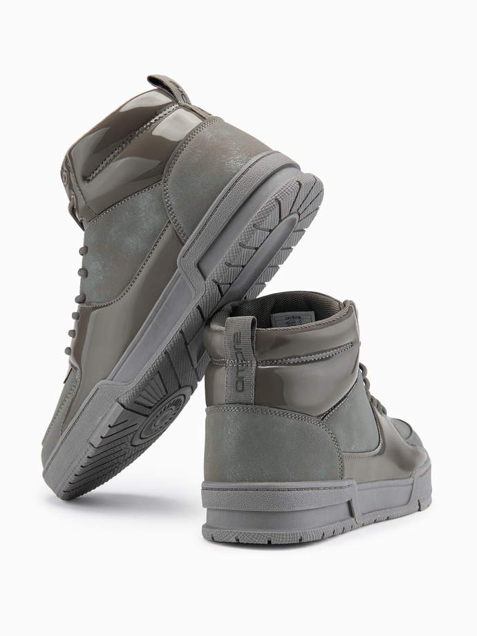Wysokie buty męskie sneakersy z połyskującymi elementami – popielate V4 OM-FOSH-0178