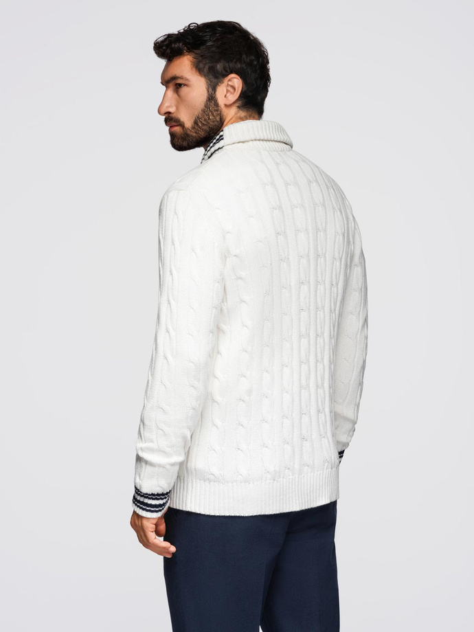Sweter męski kardigan z szalowym kołnierzem w stylu preppy - biały V1 OM-SWCD-0152