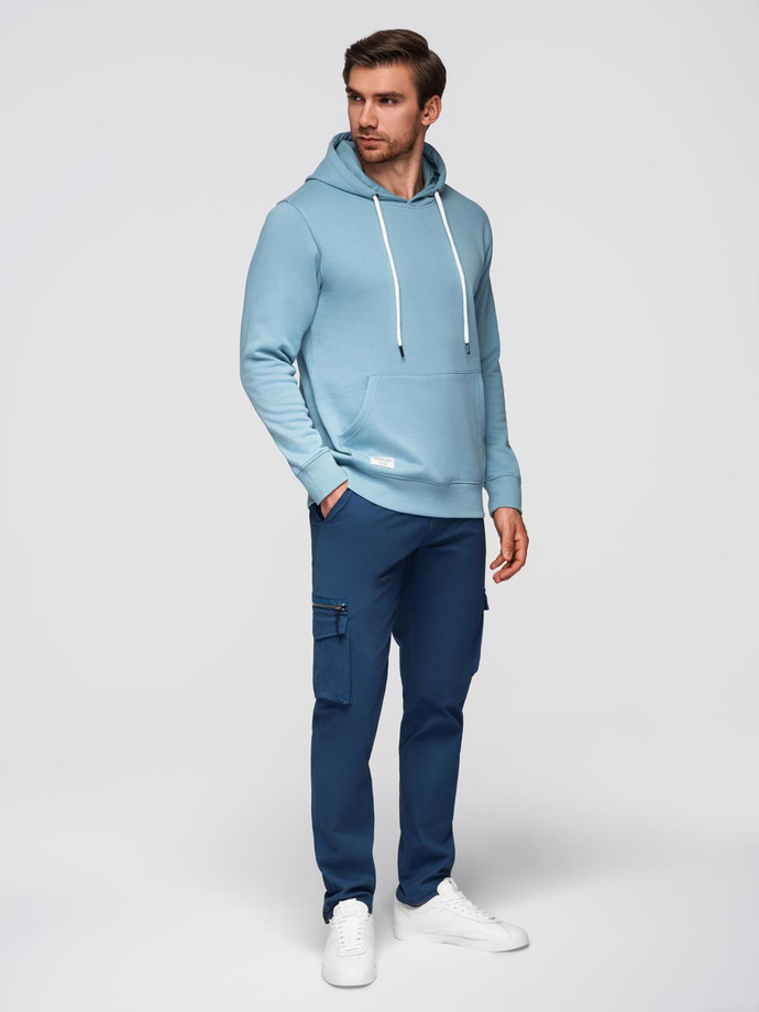 Bluza męska dresowa BASIC kangurka z kapturem - niebieska V7 B1674