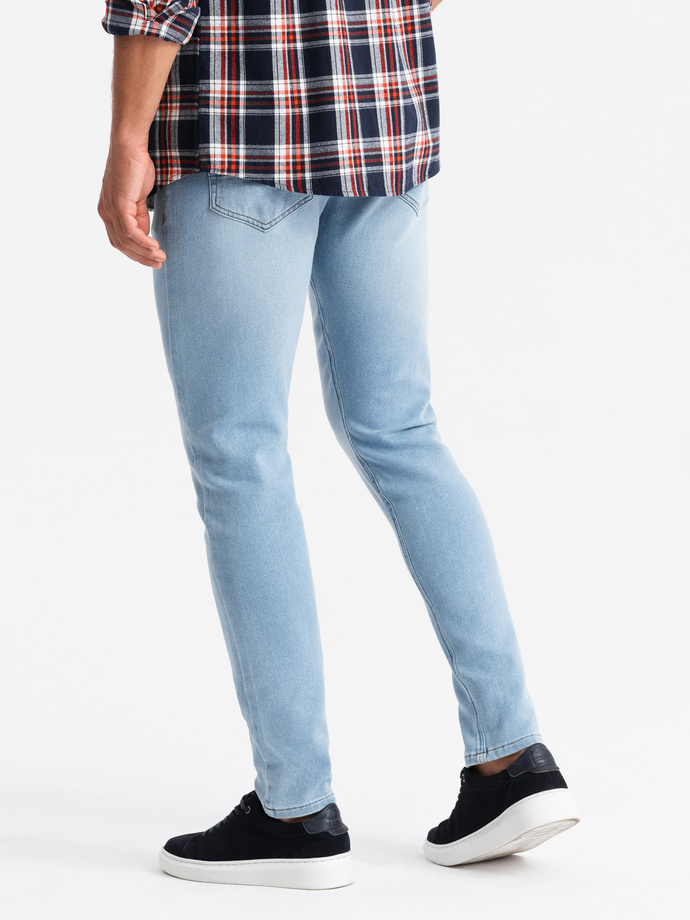 Dopasowane jeansowe spodnie męskie SLIM FIT z elastanem – błękitne V3 OM-PADP-0214
