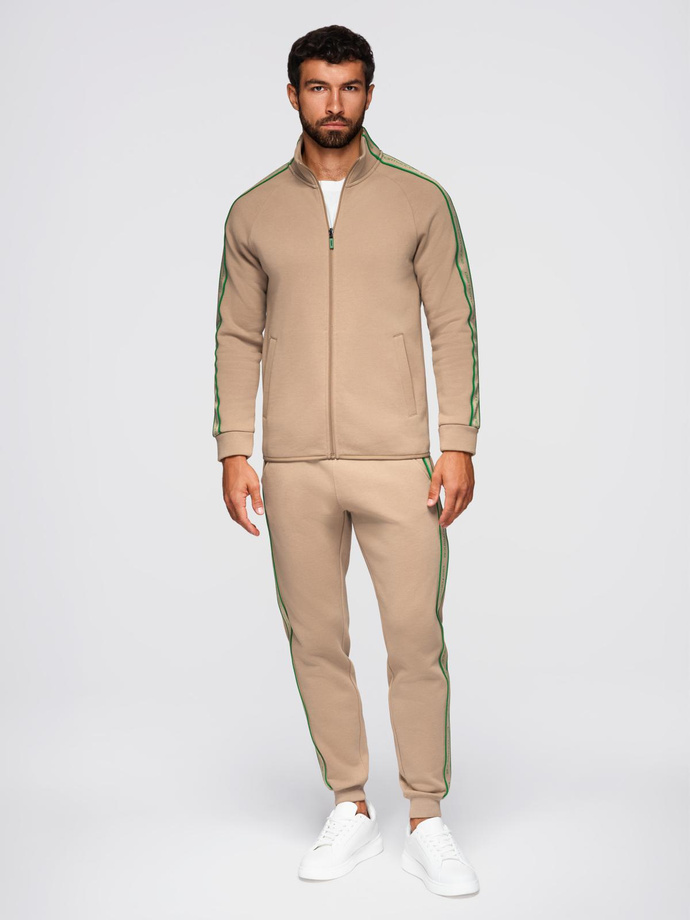 Komplet dresowy męski bluza rozpinana + spodnie dresowe joggery - jasnobrązowy V1 Z113