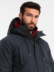 Klasyczna długa męska kurtka typu parka – czarna V6 OM-JALJ-0166