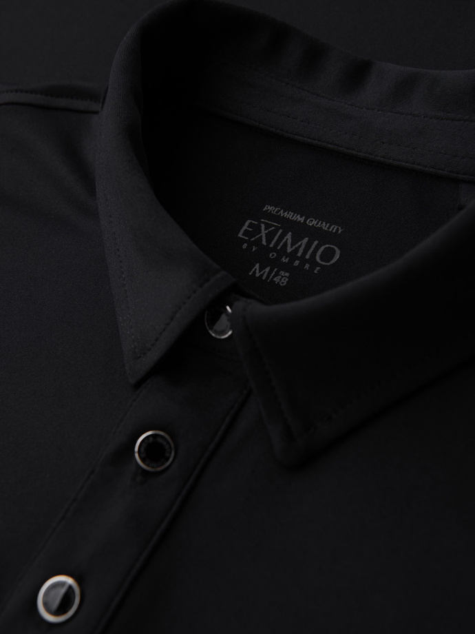 Stylowa męska koszulka polo z elastycznej tkaniny –  czarna V1 OM-POSS-0150
